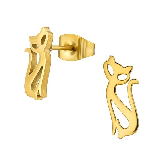 Stainless Steel Gold Cat Studs - Picture 1 of 5